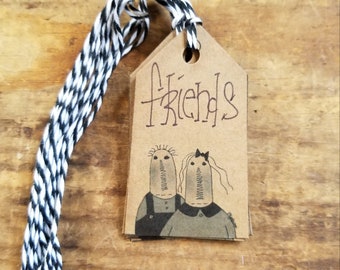 Kraft Primitive Rag doll Friends paper Tag Rustic Country Gift tag Craft supply set of 18 tags pre strung