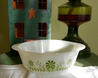 Vintage Glasbake Primrose Dream pattern casserole 1.5 quart cookware Milk White Glass Baking Dish