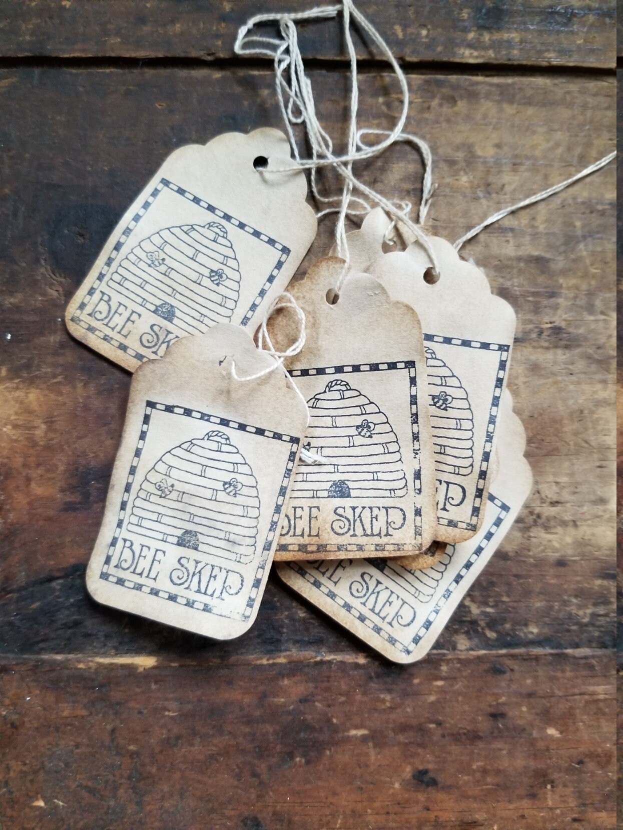 Bee Skep Rustic gift tag farmhouse Beehive Hang tag craft supply set of ...