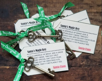 Rustic Christmas Magic key Santa Claus Holiday Gift Tag Craft supply set of 18 pre strung