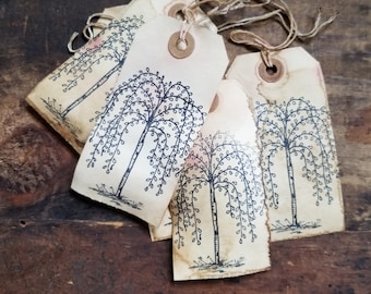 Primitive Willow Tree  Gift tag Rustic Hang tags Craft supply set 25 Pre strung
