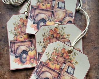 Rustic Pumpkin Truck Hang Tag Set, Fall Harvest Gift Tags
