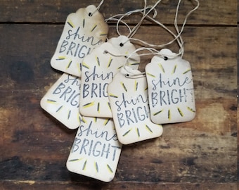 Rustic Hang Tag Shine Bright Gift tag Paper Craft supply set of 25 pre-strung