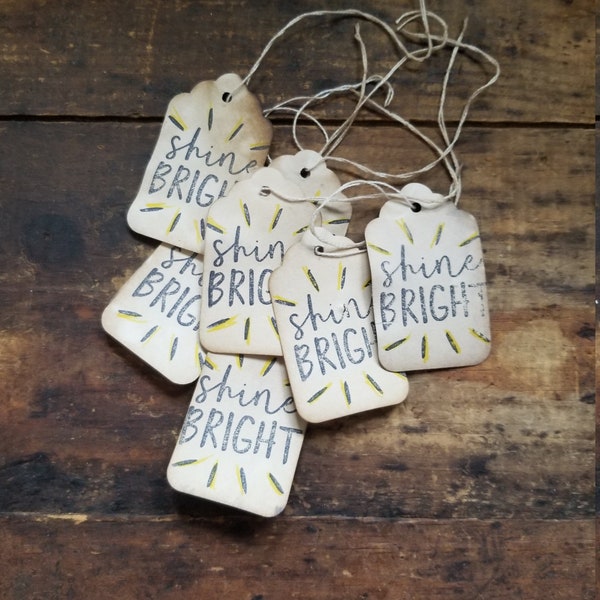 Rustic Hang Tag Shine Bright Gift tag Paper Craft supply set of 25 pre-strung