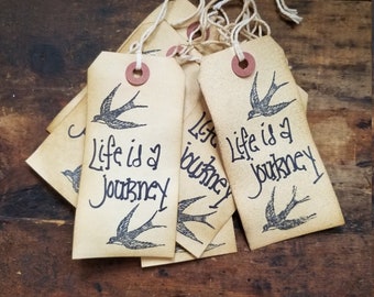 Rustic Hang Tag life is a Journey Gift Tag primitive craft set of 25 tags pre strung Craft supply