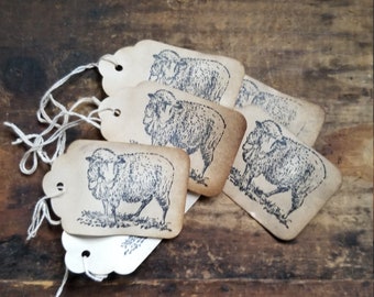 Farmhouse Sheep Gift tag Craft Supply Rustic Hang tag set of 25 tags pre strung