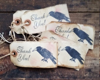 Black Crow Thank You Hang Tags Rustic  Raven Hang tags Set of 25 pre strung Craft Supply