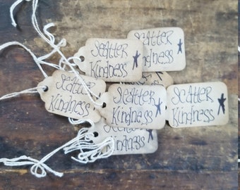 Primitive Hang Tag Scatter Kindness Rustic Gift tag Set of 25 Inspiration Saying Word Art Craft supply