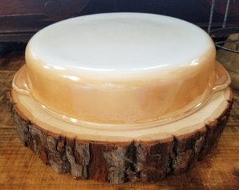 Vintage Fire King Peach Luster Cake pan Milk White Glass