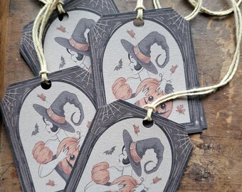 Spooky Witch Halloween Gift Tags, Vintage Style (Set of 18)