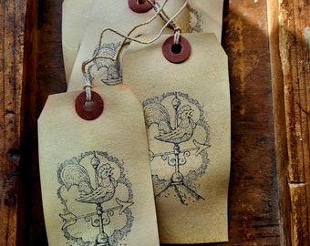 Rooster Weathervane Gift tags Rustic Farmhouse Hang tags Set of 25 Tags pre strung Craft Supply
