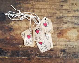 Bear Hug Rustic Hang tag Heart Gift tag Craft Supply Set of 25 pre strung