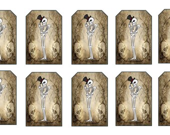 Top Hat Skeleton Halloween Gift Tags Printable Spooky Treat Tag Download Treat Bags Party Favors Instant Digital File Set of 10