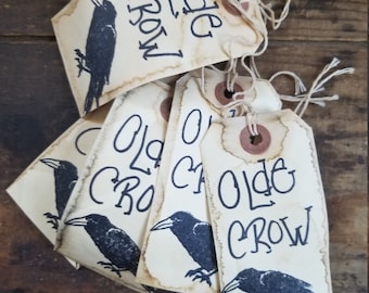 Farmhouse Olde Crow Gift tag Black raven hang tags set of 25 Pre strung Craft supply