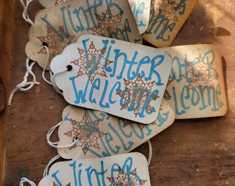 Rustic Hang Tags Set Winter Welcome Country Holiday Gift Tags Handmade Farmhouse Christmas Wrapping Tags