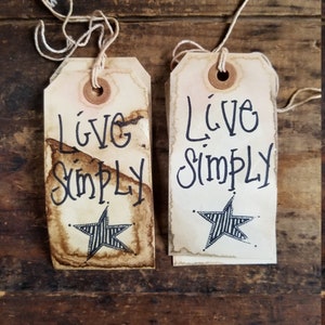 Rustic Hang Tag Live Simply Barn star Gift Tag primitive craft set of 25 tags pre strung Craft supply image 2