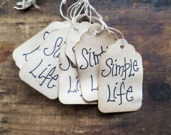 Rustic Hang tags Simple Life set of 25 Gift Tags pre strung Craft Supply