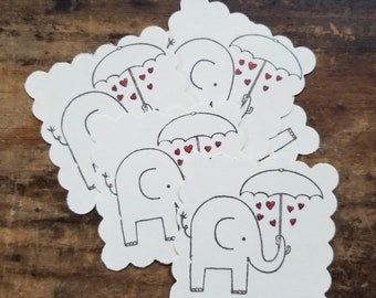 Shower of Love Elephant with Umbrella Gift tag Craft supply set of 25 pre strung