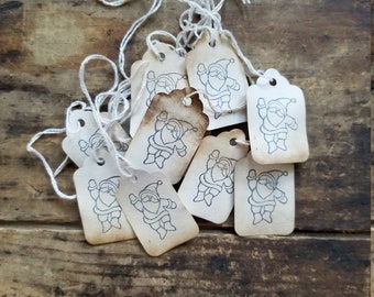 Rustic Christmas Gift Tag Waving Santa Holiday Gift Tag Craft supply Set of 25 pre strung
