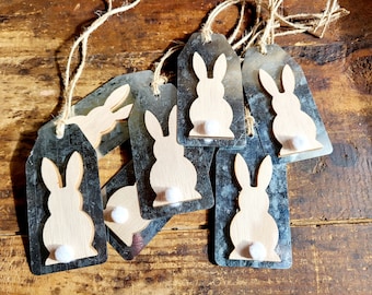 Easter hang Tag Rustic Bunny Rabbit metal hang tags pre strung