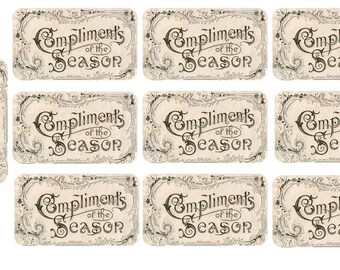 Vintage Christmas Compliments of the Season Gift Tags Digital Download Holiday Tags Gifts Scrapbooking Set of 10