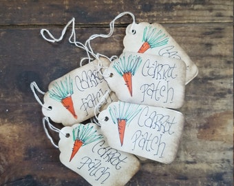 Rustic Orange Carrot Patch Hang Tag Easter Gift Tag Set of 25 Pre strung Craft Supply