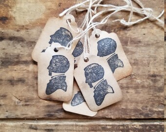 Rustic Hang tag Victorian style Gentleman Silhouette Farmhouse chic set of 25 pre strung Craft supply