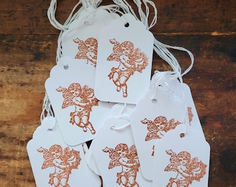 Cherub Angel Laurel Wreath Hang tag craft supply set of 25 pre strung