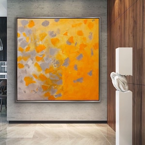 Original Large Acrylic Canvas Wall Art yellow Modern Painting Wall Art on Canvas light gray yellow Huge contemporary art decor -Mystery land