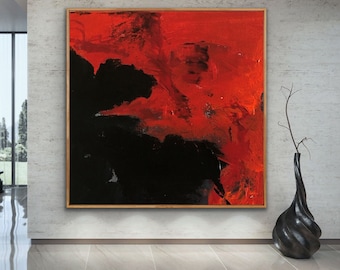 ORIGINAL Red affordable abstract painting 100 inch size Black Modern art white Contemporary Art Palette Knife textured fine art - Fearless 1