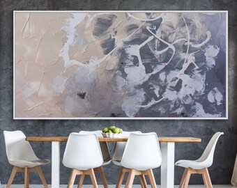 Abstract Original Large Acrylic Canvas oversize painting Wall Art lightbrown Gray white Modern Painting Huge contemporary art decor- Gravity