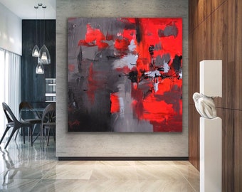 ORIGINAL Red abstract painting Gray Modern art Red and gray square Contemporary oversized 100" Huge contemporary art interior decor Empower