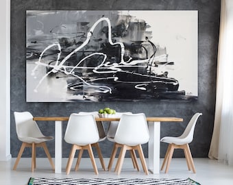 Abstract Painting Original Large Acrylic Canvas oversize painting Wall Art black white Modern Painting Huge contemporary art decor- Stronger