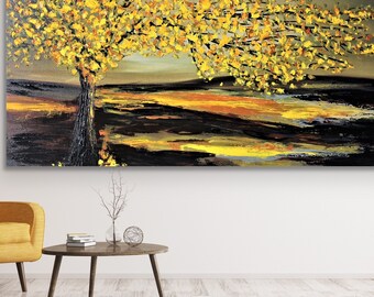 ORIGINAL yellow custom Tree Landscape Abstract Painting 120" Large Acrylic Canvas Modern Painting Wall Art contemporary art decor Autumn