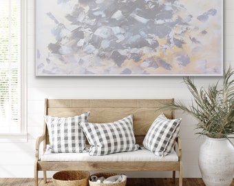 White & Gray Abstract Paintings On Canvas Original Silver Painting Oil  On Canvas Oversized Wall Art Beige Minimalist Art For Office Decor