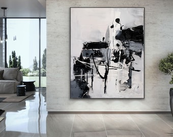72x60 Inches Original handmade abstract Large Black Gray White abstract artwork for home interior living room decor- canvas artwork Crazy 1