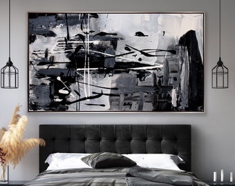 Black and White Abstract Painting Original Large Acrylic - Etsy