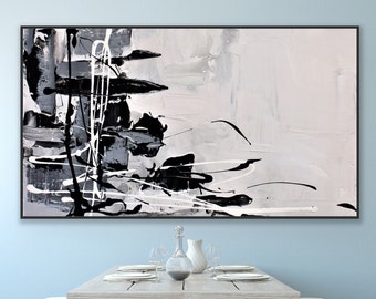 Abstract Painting Original Large Acrylic Canvas oversized painting Wall Art black white Modern Painting Huge contemporary art decor- crazt