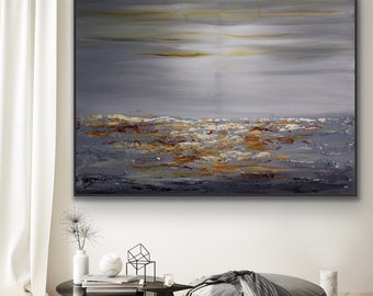 Minimal Gray brown textured wall art  on canvas Original Abstract Painting Contemporary Modern Wall decor oversize custom modern home  Shore