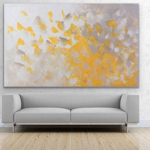 Original Large Acrylic Canvas Wall Art yellow Modern Painting Wall Art on Canvas light gray yellow Huge contemporary art decor -Yellow cloud
