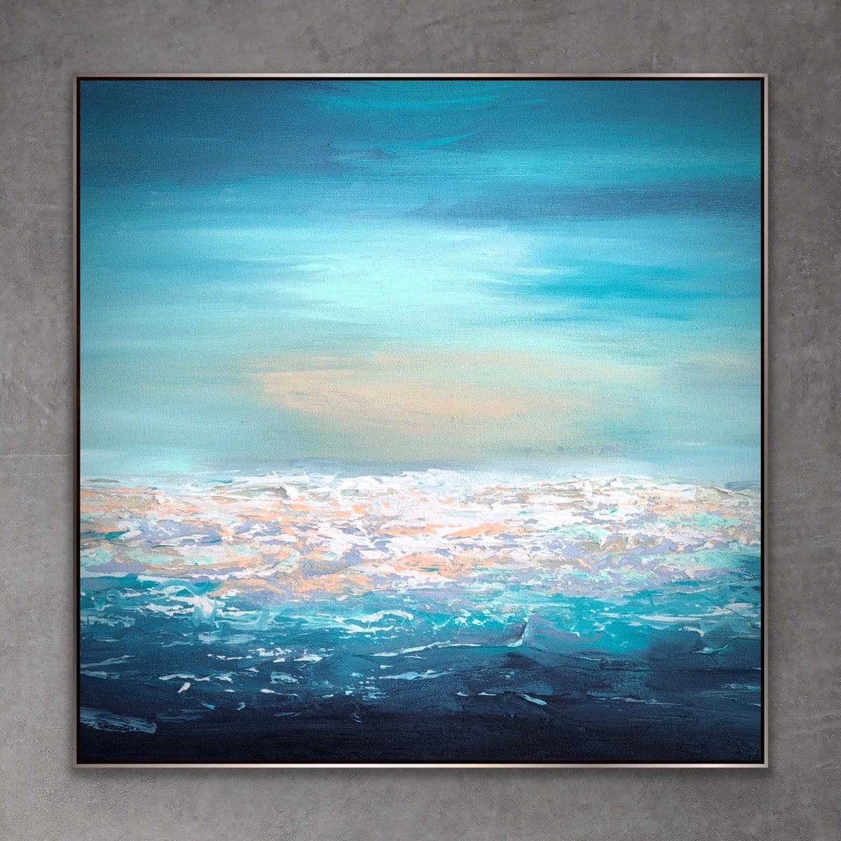 ORIGINAL Teal Blue Coastal Painting on Canvas, Beach House Wall Art ...