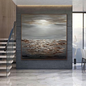ORIGINAL Brown and Gray Abstract Painting White Brown Modern Art White ...