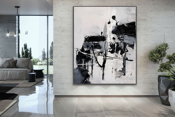 72x60 Inches Original Handmade Abstract Large Black Gray White
