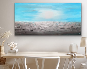 ORIGINAL blue beach Abstract Painting grey wall decor blue Modern art white blue gray large coastal wall art minimal art decor- Sea and sky