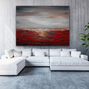 New Large Original Red Gray Abstract Painting Contemporary Modern Wall ...