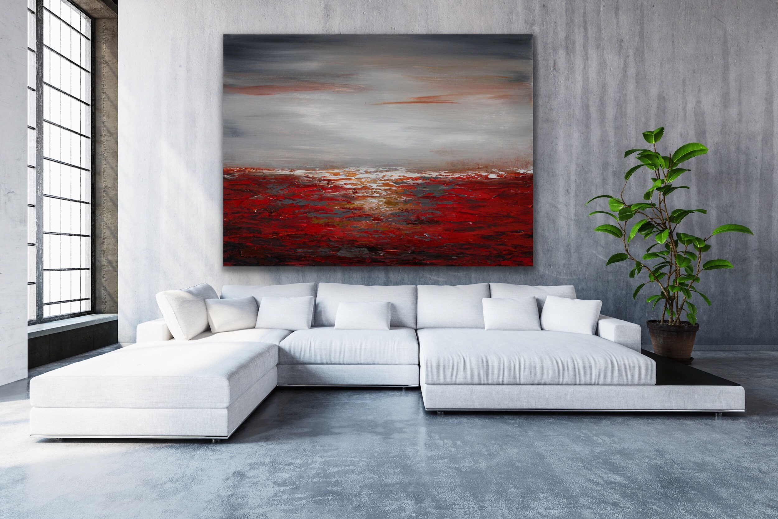 New Large Original Red Gray Abstract Painting Contemporary Modern Wall ...