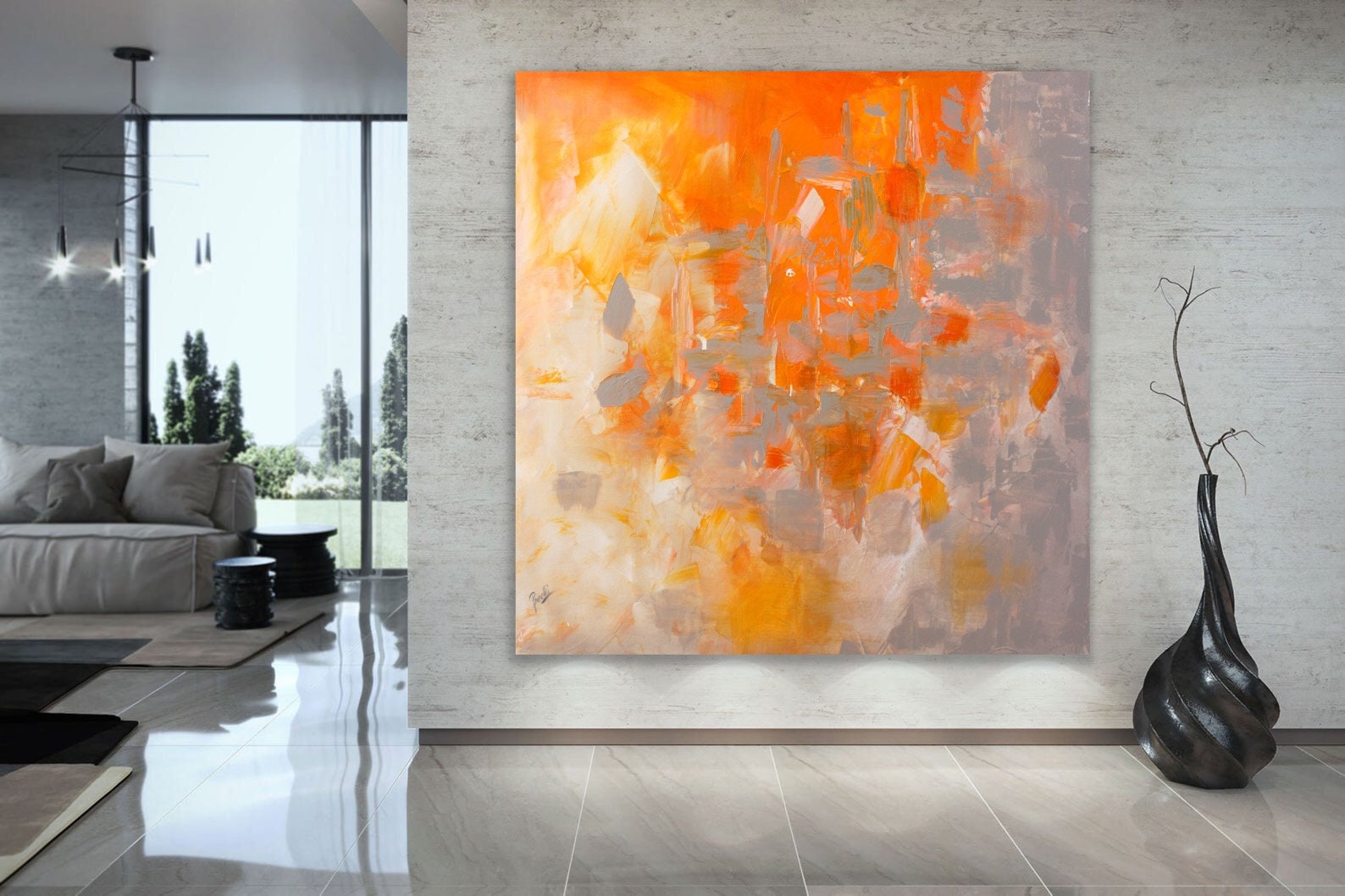 Original Large Acrylic Canvas Wall Art Orange Modern Painting Wall Art