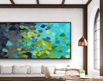 Large Teal & Gray Painting On Canvas Emerald Abstract Landscape Green Painting Original Artwork Contemporary Wall Art For Living Room Decor