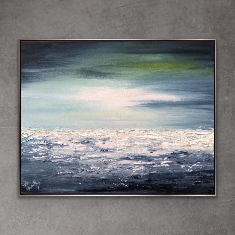 ORIGINAL Gray Beach Abstract Painting Grey Wall Decor Light Etsy