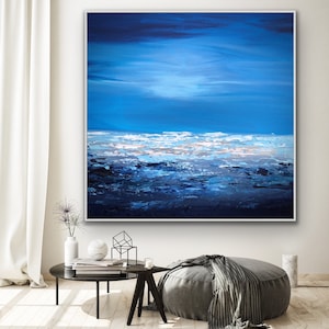 ORIGINAL blue Abstract Painting on canvas light dark blue Modern art white elegant deep blue Contemporary room decor blue artwork Blue shore